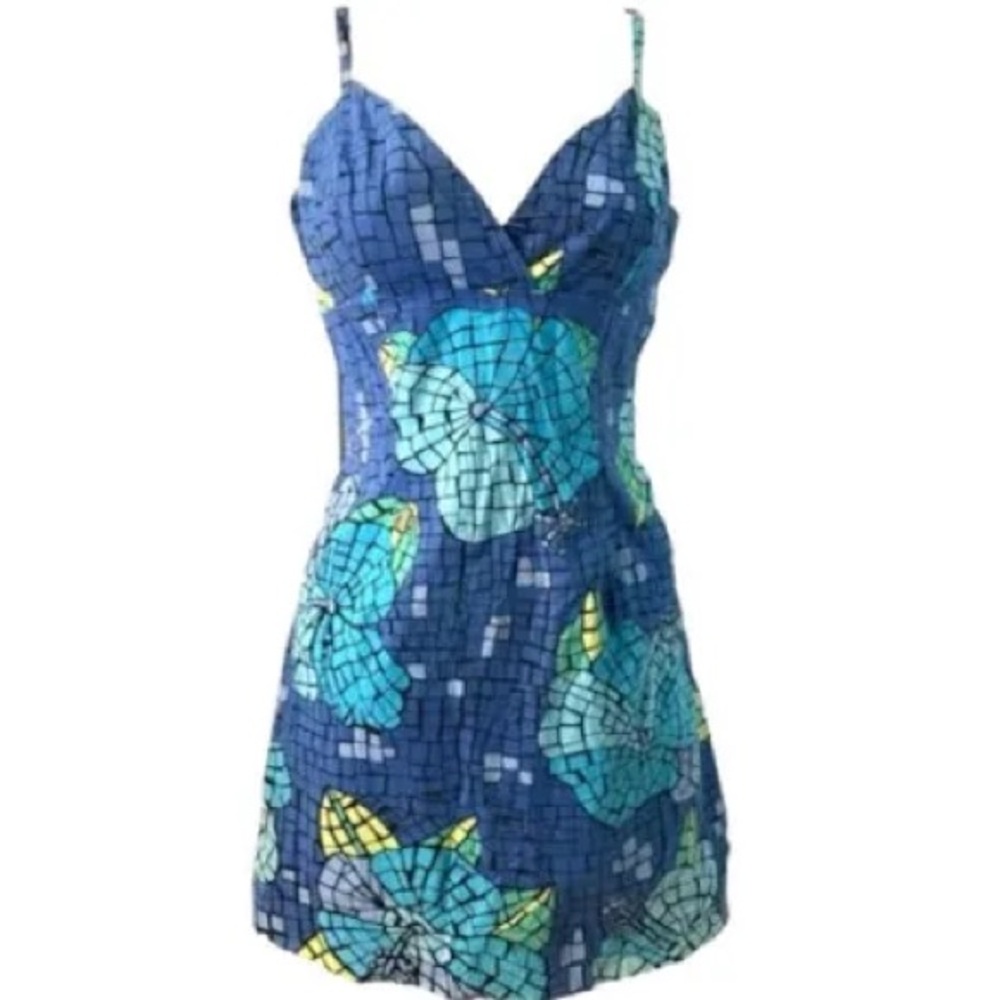 Vintage Lilly Pulitzer Strappy Sun Dress Hb Blue Mosaic Black Molokini